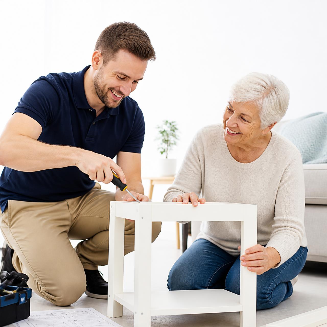 Friendly handyman helping a senior at home in PEI